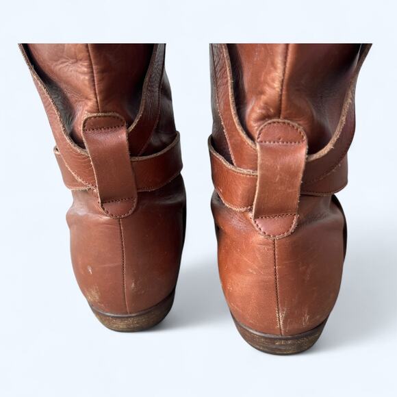 Vintage 80s Vaneli Slouchy Belted Slouchy Boots Brown Leather Women's 7.5 Boho - Picture 7 of 13